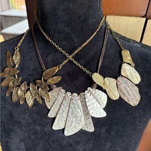 Statement necklaces(3) 1 Trucco goldtone, 1 silvertone, 1 brass &coppertone .